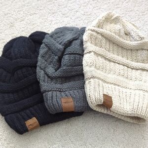 C.C Kids Knit Beanie Trio - Black, Gray, Cream